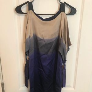 Designer ombré silk dress with leather trim